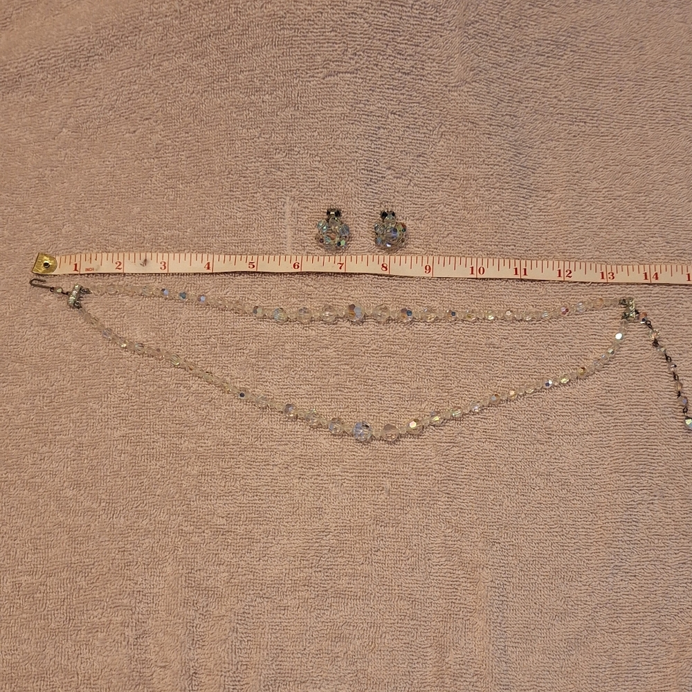 Elegant Vintage Iridescent Glass Crystal Necklace and Earring Set